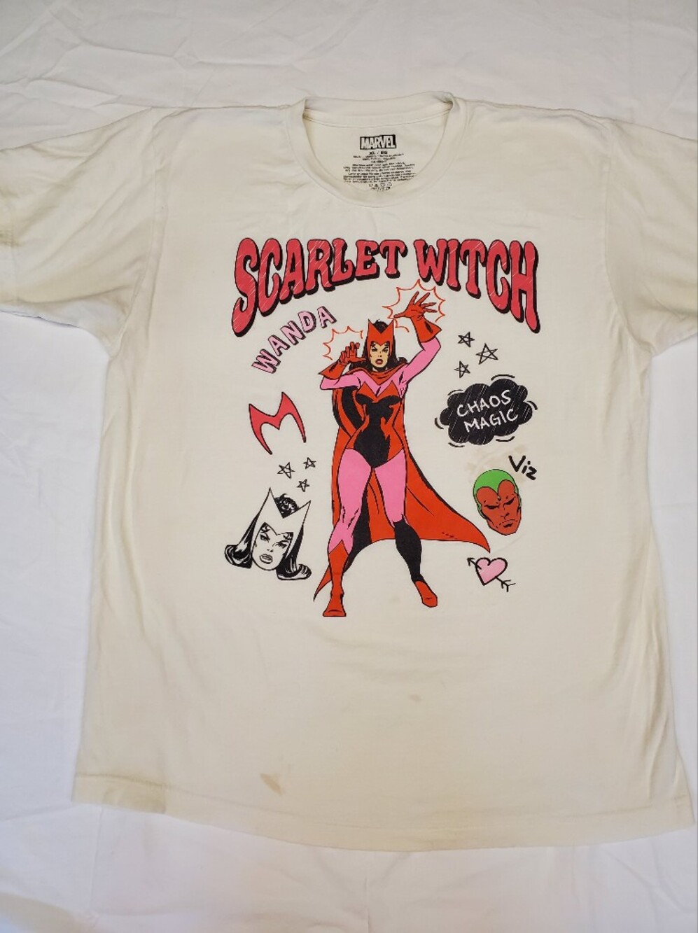 Marvel Scarlet Witch Wanda Retro Comic Graphic Tee XL Cream Chaos Magic Vision